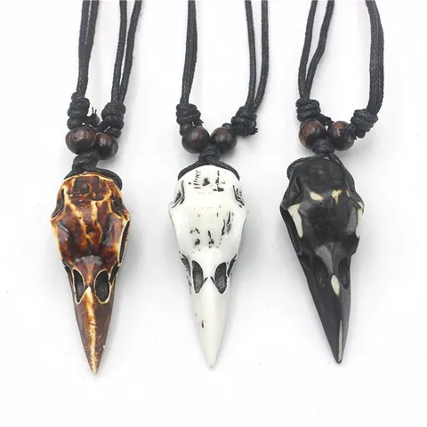 Gothic Punk Resin Bird Skull Pendant Necklace Retro Crow Bone Style Adjustable Chain Jewelry For Unisex Party