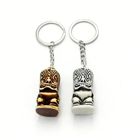 Retro Tiki Totem Harz Schlüsselanhänger Vintage Auto Tasche Anhänger Metallring Schlüsselanhänger Für Damen Herren Schmuck