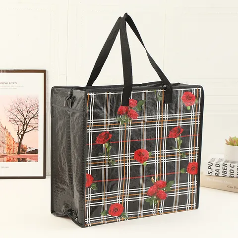 Gran Capacidad Bolsa de Compras de Tejido Laminado Moda A Cuadros Tote Bag Impermeable Reutilizable Bolso de Comestibles para Compras Diarias