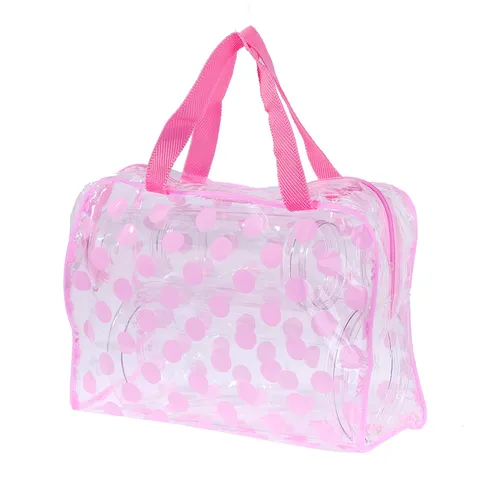 Borsa da Toeletta Trasparente in PVC Impermeabile a Pois Organizer per Cosmetici da Viaggio