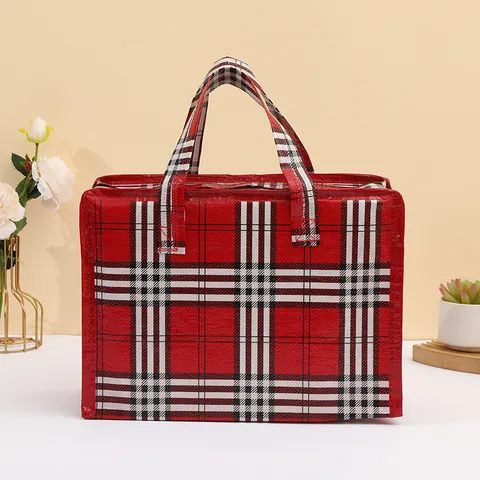 Bolso Tote de Polipropileno Tejido a Cuadros Clásico Bolsa de Compras Impermeable Resistente Gran Capacidad Bolso de Mano
