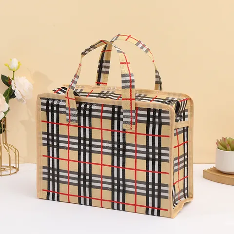 Bolso Tote de Polipropileno Tejido a Cuadros Clásico Bolsa de Compras Impermeable Resistente Gran Capacidad Bolso de Mano