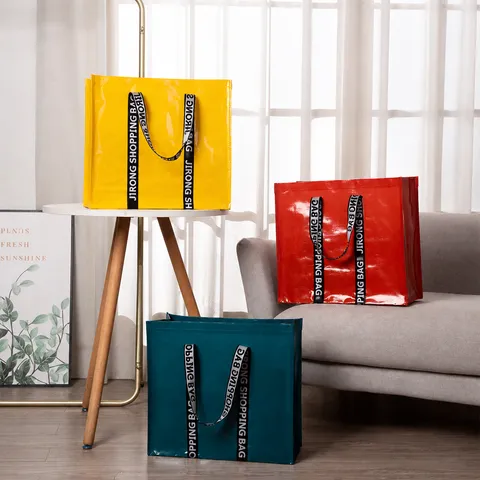 Borsa per la spesa intrecciata laminata impermeabile Grande capacità Borsa Tote Portatile Viaggio Alimentari Borsetta per le donne Uso quotidiano