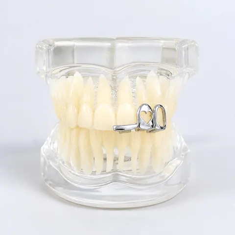 Hip Hop Grillz Copper Hollow Heart Star Teeth Grills Gold Silver Plated Teeth Jewelry For Halloween Party Unisex
