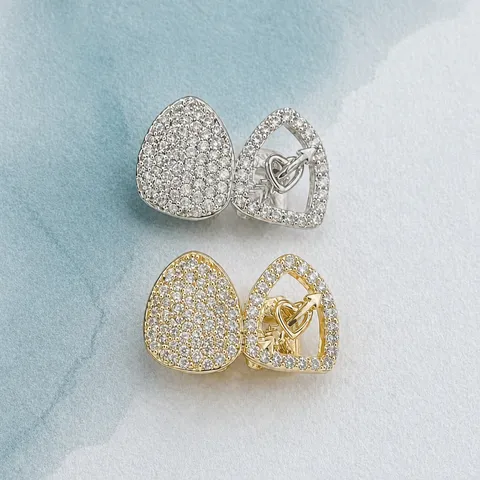 Hip Hop Grillz Copper Rhinestone Heart Hollow Teeth Jewelry Gold Silver Grillz For Men And Women Party Daily