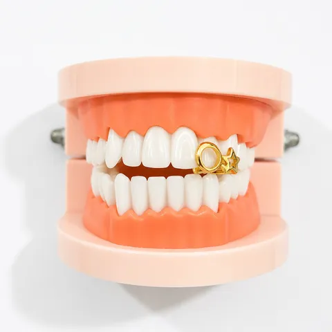 Hip Hop Grillz Pentagram Hollow Out Dental Braces Gold Silver Plated Fashion Party Tooth Jewelry For Men Women