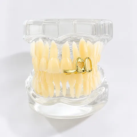 Hip Hop Grillz Copper Hollow Heart Star Teeth Grills Gold Silver Plated Teeth Jewelry For Halloween Party Unisex