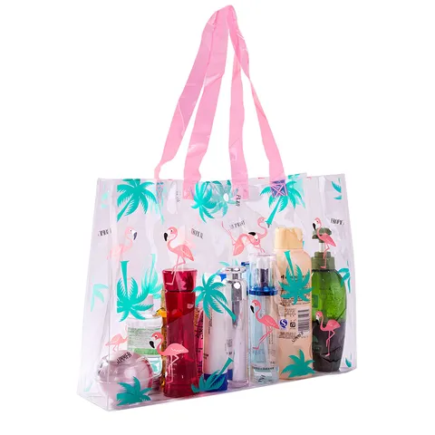 Sac Cosmétique en PVC Transparent Sac à Main de Rangement de Voyage Imperméable Sac de Plage Transparent Mode pour Femmes Utilisation Quotidienne