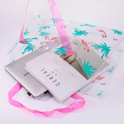 Sac Cosmétique en PVC Transparent Sac à Main de Rangement de Voyage Imperméable Sac de Plage Transparent Mode pour Femmes Utilisation Quotidienne