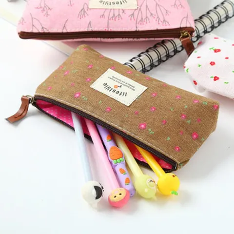 Astuccio in Tela Floreale Pastorale Simpatico Astuccio per Cancelleria per Studenti Borsa per Trucchi Portatile con Cerniera Forniture Scolastiche e per Ufficio