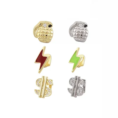 Hip Hop Grillz Single Tooth Grillz Enamel Lightning Grenade Dollar Sign Rhinestone Gold Silver Plated Hip Hop Teeth Jewelry For Men