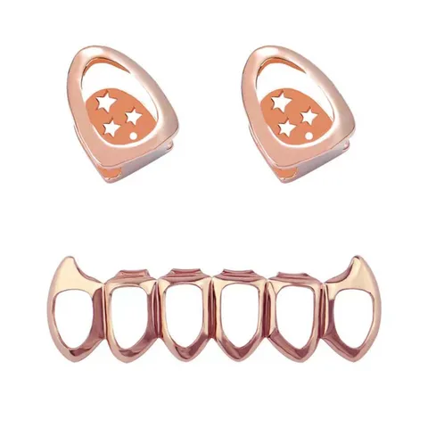 Hip Hop Grillz Copper Electroplated Hollow Vampire Fangs Gold Silver Rose Gold Teeth Grillz Set Party Fashion Jewelry