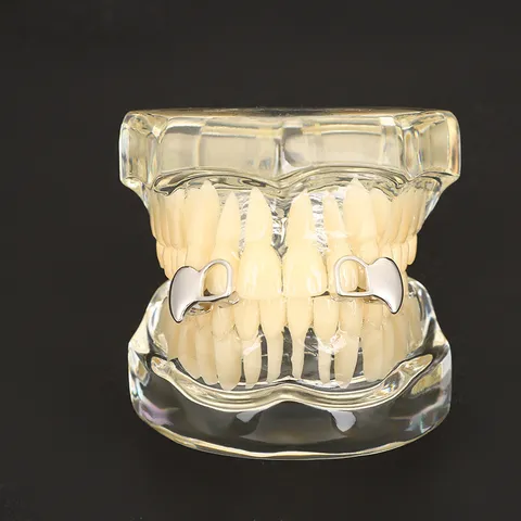 Hip Hop Smooth Hollow Heart Sharp Tooth Grillz Copper Gold Silver Plated Teeth Jewelry Daily Streetwear Accessories