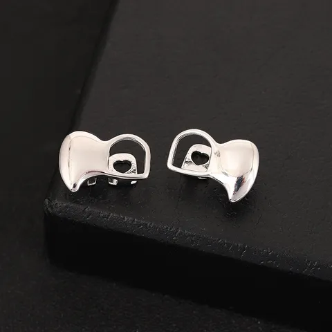 Hip Hop Smooth Hollow Heart Sharp Tooth Grillz Copper Gold Silver Plated Teeth Jewelry Daily Streetwear Accessories