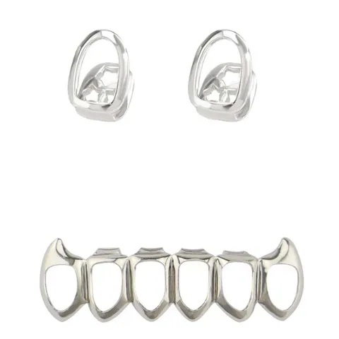 Hip Hop Grillz Copper Electroplated Hollow Vampire Fangs Gold Silver Rose Gold Teeth Grillz Set Party Fashion Jewelry