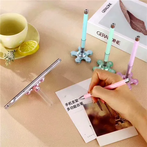 Penna Gel Creativa con Supporto per Telefono a Ventosa Penna a Sfera Multifunzionale Semplice Cancelleria da Ufficio Regalo