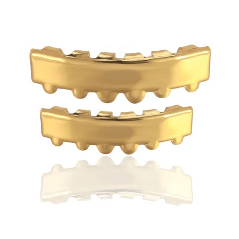 Hip Hop Grillz Set Copper Smooth Teeth Top And Bottom Grillz Halloween Party Punk Cosplay Teeth Jewelry