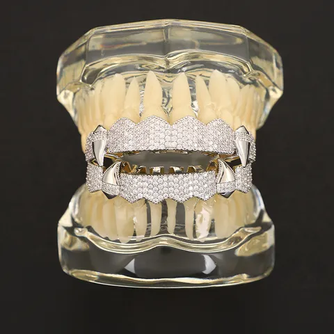 Halloween Vampire Fangs Grillz Hip Hop Copper Zirconia Teeth Grillz Set Unisex Party Teeth Jewelry Accessories