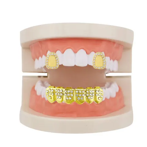Hip Hop Grillz Μονό Δόντι Κάτω Δόντια Grillz Σετ Χαλκός Στρας Κοσμήματα Δοντιών Στόματος Για Πάρτι Άνδρες Γυναίκες