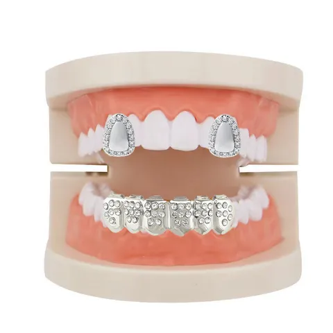 Hip Hop Grillz Μονό Δόντι Κάτω Δόντια Grillz Σετ Χαλκός Στρας Κοσμήματα Δοντιών Στόματος Για Πάρτι Άνδρες Γυναίκες
