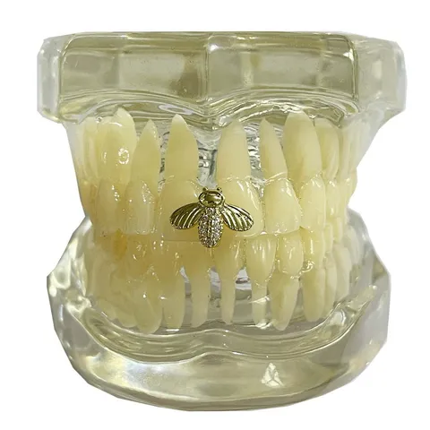 Hip Hop Bee Grillz Tooth Cap Copper Zirconia Single Tooth Jewelry For Trendy Hip Hop Party Stage Performance
