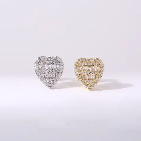 Hip Hop Copper Zirconia Heart Dental Grills Gold Silver Plated Single Tooth Cap Fashion Teeth Jewelry Men