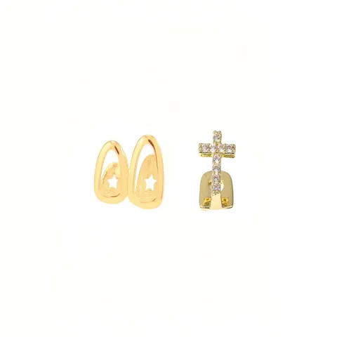 Hip Hop Copper Zirconia Cross Teeth Grills Single Tooth Cap Gold Silver Fashion Jewelry For Party Men Women