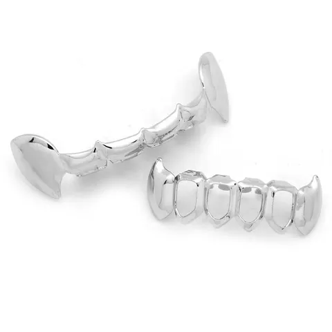 Hip Hop Grillz Gold Silver Tone Vampire Fangs Hollow Out Teeth Top Bottom Grillz Set For Party Fashion Jewelry