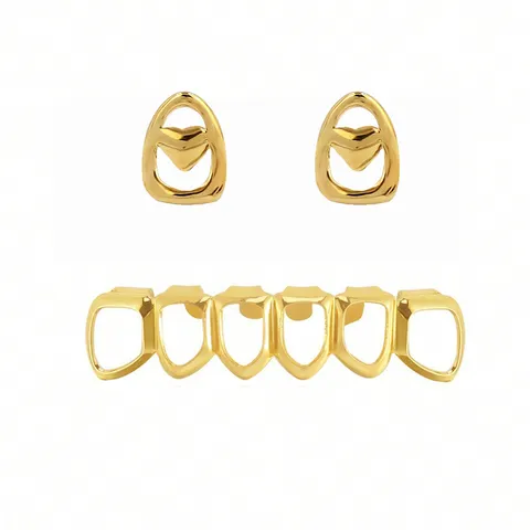 Hip Hop Brass Hollow Heart Grillz Teeth Gold Silver Rose Gold Single Set Fashion Jewelry For Party Stage