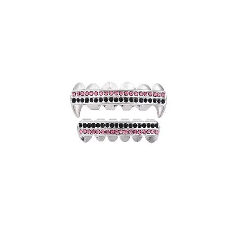 Hip Hop Grillz Teeth Double Row Rhinestone Vampire Fangs Top And Bottom Teeth Grillz Set Halloween Party Fashion Jewelry