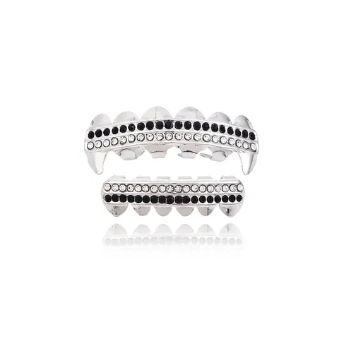 Hip Hop Grillz Teeth Double Row Rhinestone Vampire Fangs Top And Bottom Teeth Grillz Set Halloween Party Fashion Jewelry