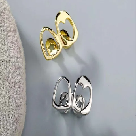 Hip Hop Copper Teeth Grillz Hollow Love Heart Star Design Smooth Gold Silver Plated Dental Grills For Unisex Street Fashion