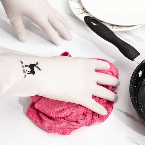 Guanti per Lavare i Piatti in Nitrile Trasparente Guanti per la Pulizia della Cucina Domestica Resistenti Con Stampa Carina Impermeabile