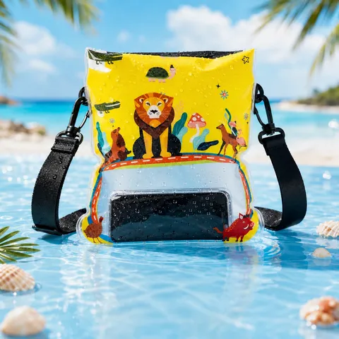 Borsa Impermeabile Trasparente Grande con Airbag per Telefono Borsa Stagna Galleggiante Simpatica Stampa di Animali Schermo Tattile