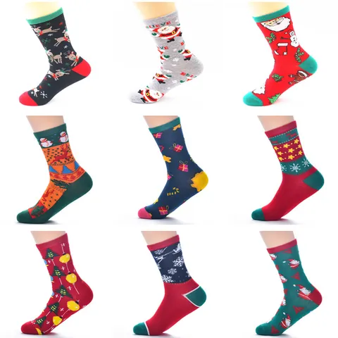 Women's Christmas Crew Socks Cute Santa Claus Elk Printed Cotton Winter Warm Casual Socks Festive Party Gift
