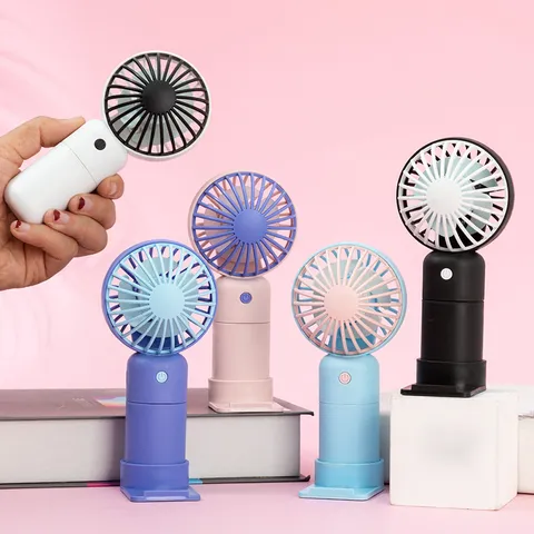 Mini Ventilatore Portatile a Mano USB Ricaricabile Ventilatore da Tavolo Design a Blocco di Colore Con Supporto per Telefono Ventilatore Silenzioso