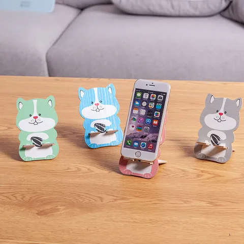 Cute Cartoon Animal Wooden Phone Holder Desktop Phone Stand Creative Gift Mobile Phone Bracket For Desk Office Home