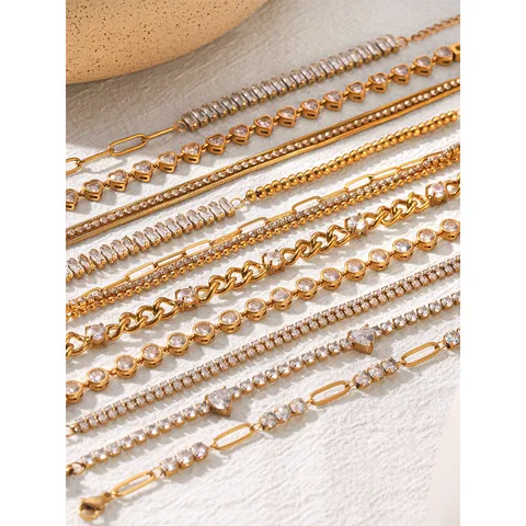 Minimalist Stainless Steel Zirconia Stackable Tennis Bracelet Light Luxury Fashion Jewelry Heart Geometric Design Women Gift