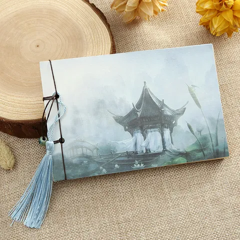 Taccuino in Carta Kraft in Stile Cinese Vintage Diario Vuoto Retro Blocco Note con Segnalibro a Nappa Cancelleria
