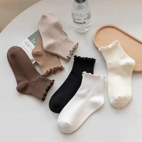 Japanischer JK-Stil Volant Söckchen Für Damen Einfarbig Baumwolle Gerippte Rüschen Socken Süße Lolita Mode Sommer Socken