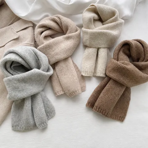 Women Winter Warm Soft Solid Color Knit Scarf Casual Lazy Style Fashion Woolen Yarn Neck Scarf
