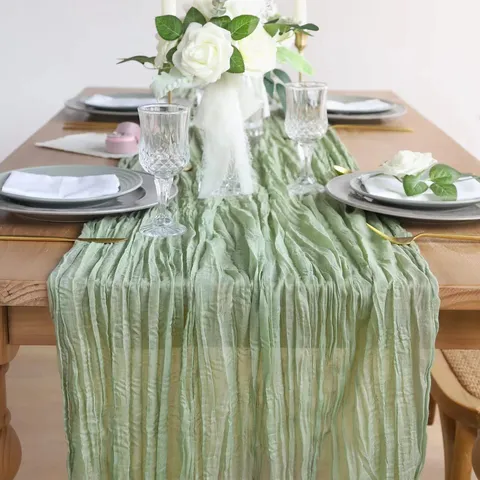 Rustic Halloween Christmas Table Runner Cheesecloth Crinkle Gauze Fabric Tablecloth Wedding Party Home Decor