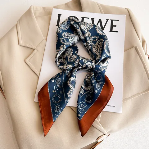 Women Satin Square Scarf Paisley Floral Neckerchief Fashion Versatile Hair Scarf Bag Accessory For Daily Commute
