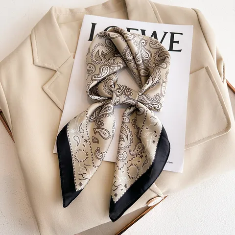 Women Satin Square Scarf Paisley Floral Neckerchief Fashion Versatile Hair Scarf Bag Accessory For Daily Commute