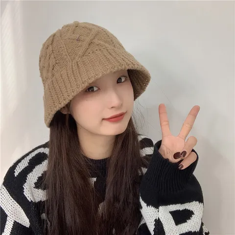 Women Winter Warm Thick Acrylic Knit Bucket Hat Casual Fashion Solid Color Fisherman Cap Outdoor Stylish Daily Hat