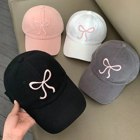 Women Embroidered Bowknot Baseball Cap Cotton Sweet Casual Sun Protection Curved Brim Hat