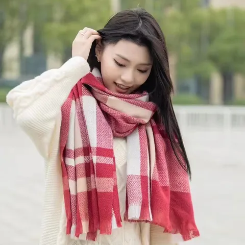 Unisex Winter Warm Imitation Cashmere Scarf Classic Plaid Pattern Tassels Long Shawl Fashion Casual Neck Scarf