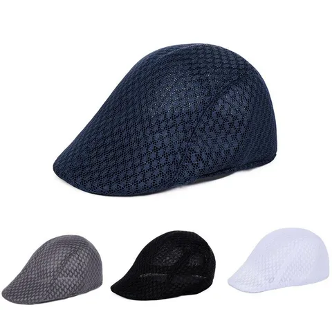 Unisex Mesh Breathable Beret Solid Color Hollow Out Flat Cap Casual Summer Outdoor Sun Protection Fashion Hat