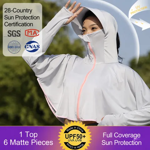 Women's Ice Silk Sun Protection Clothing Summer Hooded Cardigan UV Protection Lightweight Long Sleeve Jacket Outdoor Top
