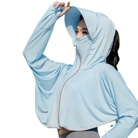 Women's Ice Silk Sun Protection Clothing Summer Hooded Cardigan UV Protection Lightweight Long Sleeve Jacket Outdoor Top